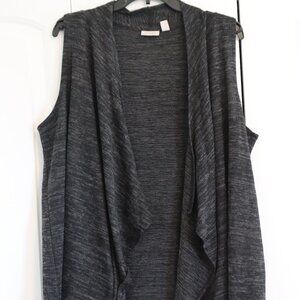 LOGO Lori Goldstein Sweater Vest Womens Large Drape Front Open Marled Grey